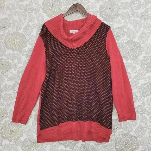Calvin Klein Womens Red & Black Cowl Neck Knit Sweater XL - Picture 1 of 6